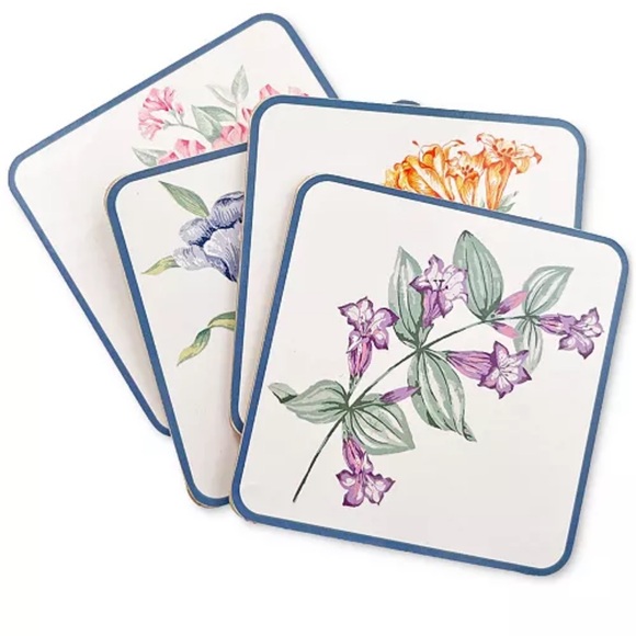 Lenox Floral Coasters Set with Blue Trim - Picture 1 of 4